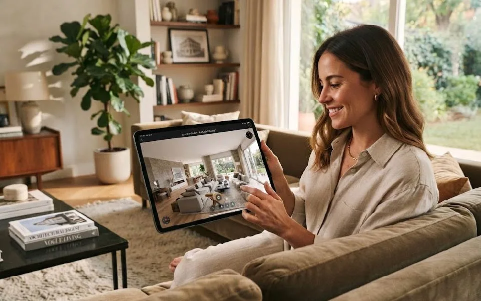 Una persona recorre un inmueble en 3D desde una tableta